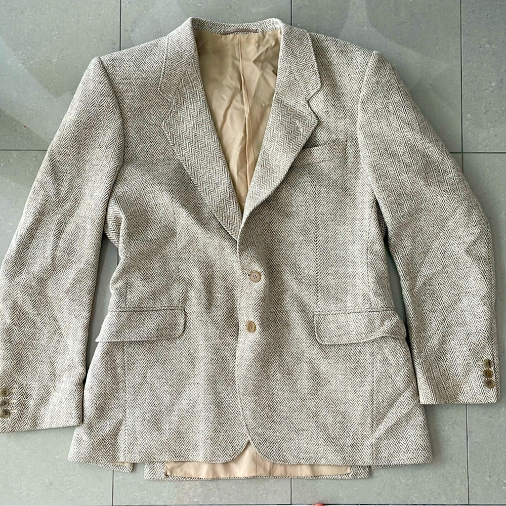 Men’s Tweed Wool Silk Jacket Blazer - Made in England - 52R Wool Blazer 2 button